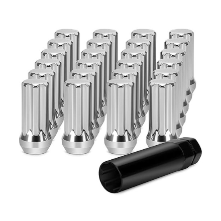 20-pack M12x1.25 chrome spline lug nuts with black hex key