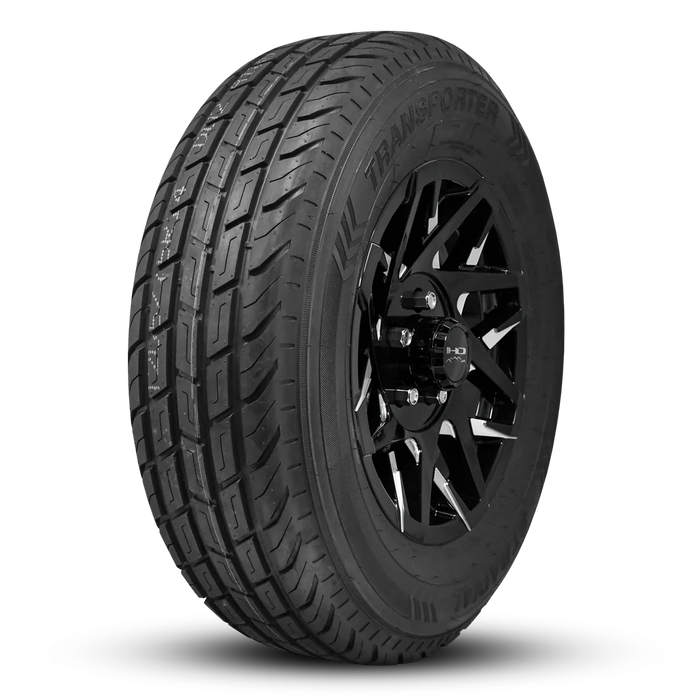 205/75R14 8-Ply Trailer Tire on 14" 5-4.5 Gloss Black Milled Face Canyon Wheel