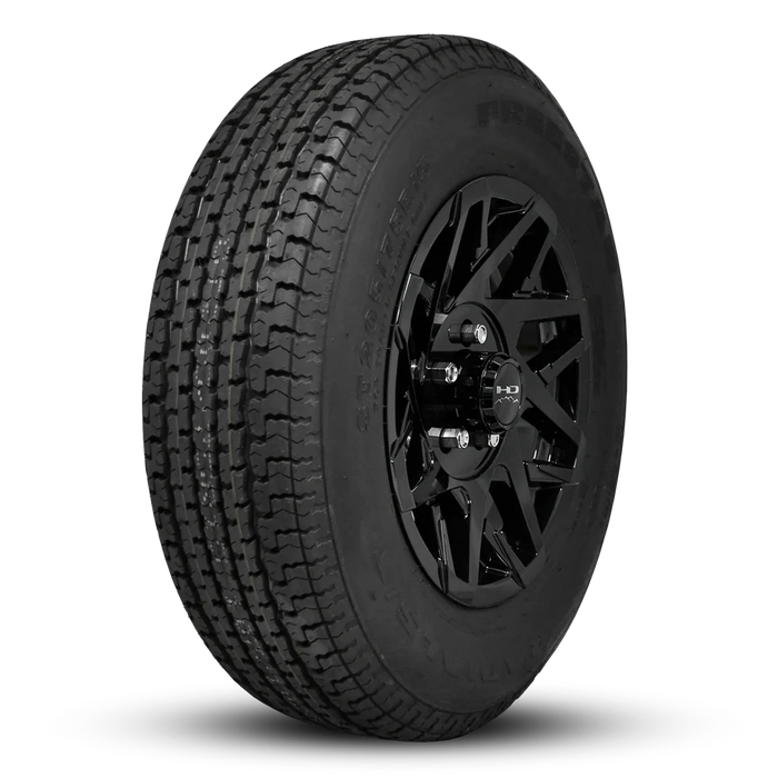 205/75R14 8-Ply Trailer Tire on 14" 5-4.5 Gloss Black Canyon Wheel - Tires Fast