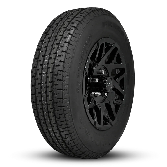 225/75R15 10-Ply Trailer Tire on 15" 6-5.5 Gloss Black Canyon Wheel - Tires Fast