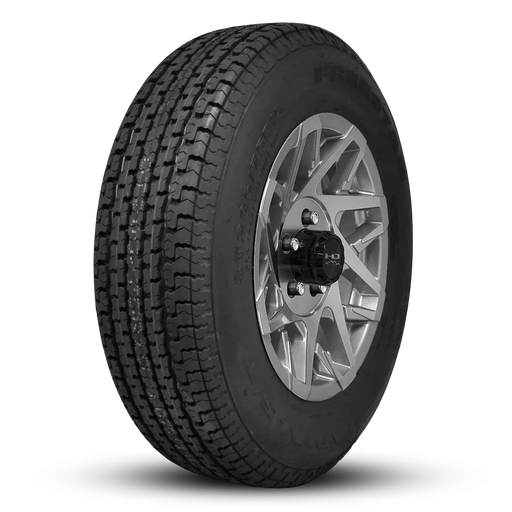 225/75R15 10-Ply Trailer Tire on 15" 6-5.5 Gloss Silver Machined Face Canyon Wheel - Tires Fast