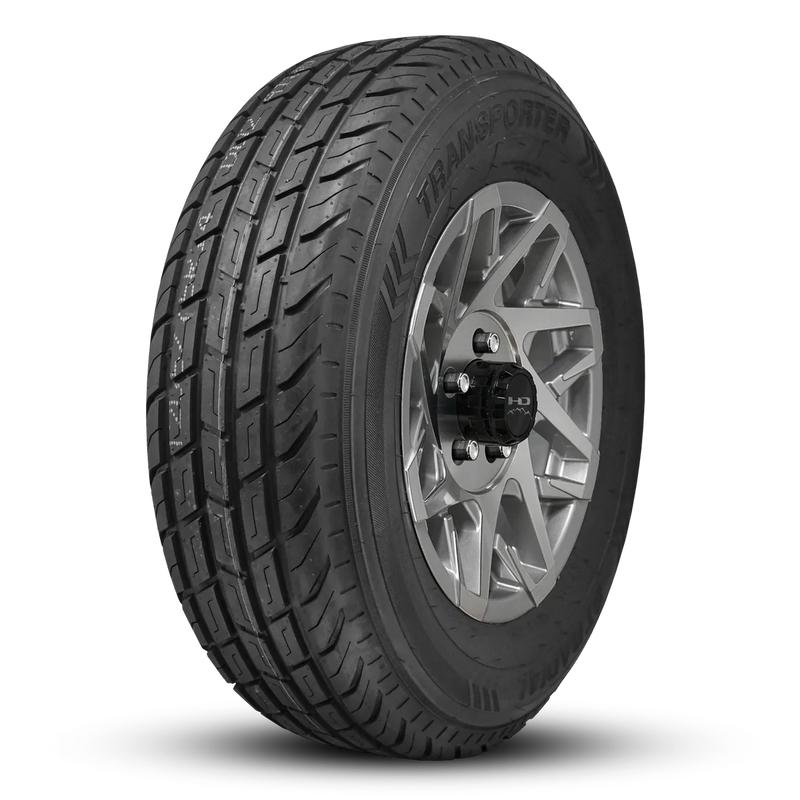 ST235/80R16 10-Ply Trailer Tire on 16" 6-5.5 Gloss Silver Machined Face Canyon Wheel