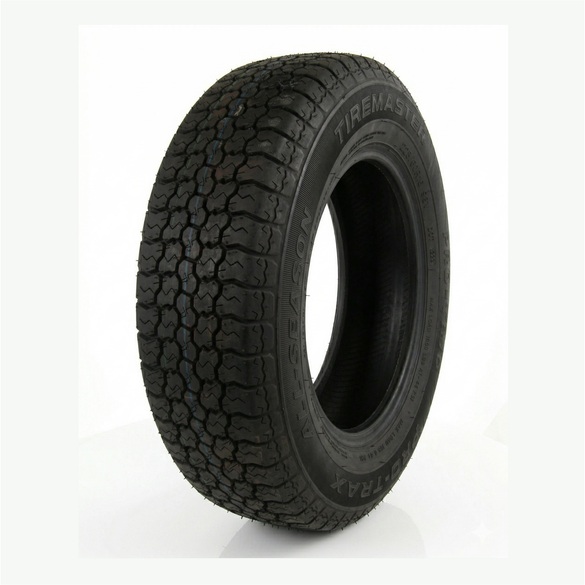 Tow-Rite ST205/75D14 6-ply bias trailer tire with all-season block tread and blue stripe