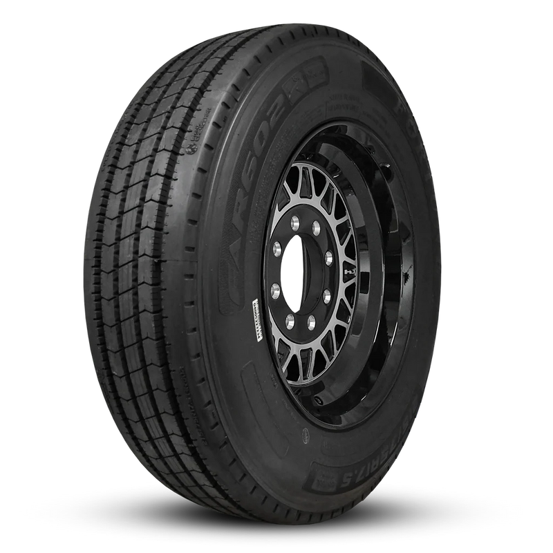 235/75R17.5 18-Ply Trailer Tire on 17.5" 8-6.5 Hub Centric Gloss Black Machined Face HDT Forged Wheel