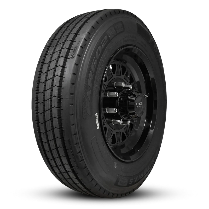215/75R17.5 16-Ply Trailer Tire on 17.5" 8-6.5 Lug Centric All Gloss Black HDT Forged Wheel