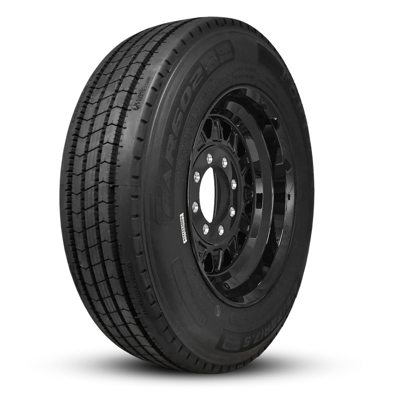 235/75R17.5 18-Ply Trailer Tire on 17.5" 8-6.5 Hub Centric All Gloss Black HDT Forged Wheel