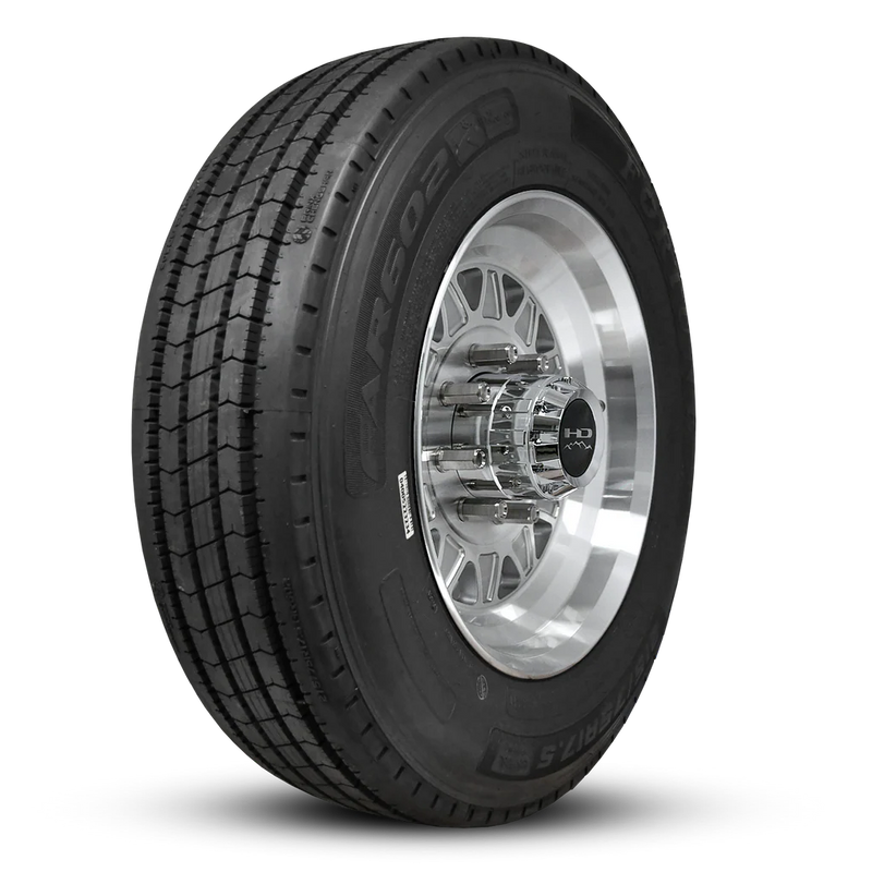 215/75R17.5 16-Ply Trailer Tire on 17.5" 8-6.5 Lug Centric Gloss Silver Machined Face HDT Forged Wheel