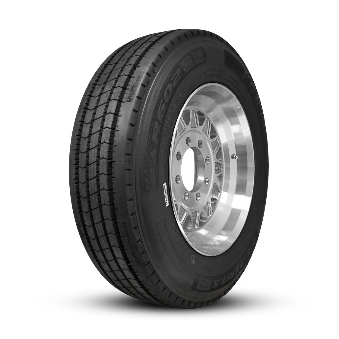 235/75R17.5 18-Ply Trailer Tire on 17.5" 8-6.5 Hub Centric Gloss Silver Machined Face HDT Forged Wheel