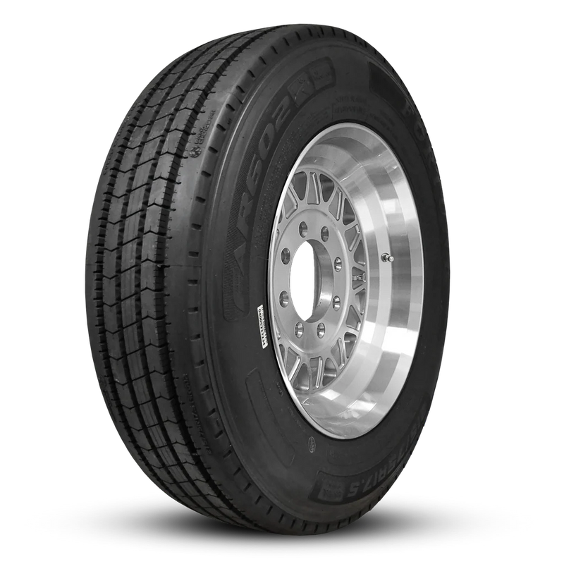 235/75R17.5 18-Ply Trailer Tire on 17.5" 8-6.5 Hub Centric Gloss Silver Machined Face HDT Forged Wheel