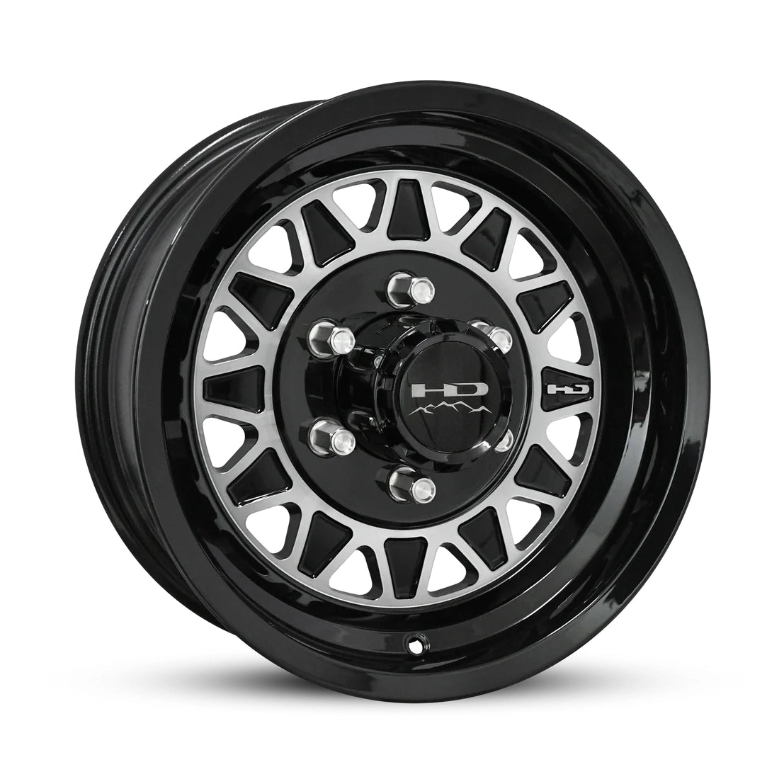ST225/75R15 10-Ply Trailer Tire on 15" 6-5.5 Gloss Black Machine Face HDT Cast Wheel
