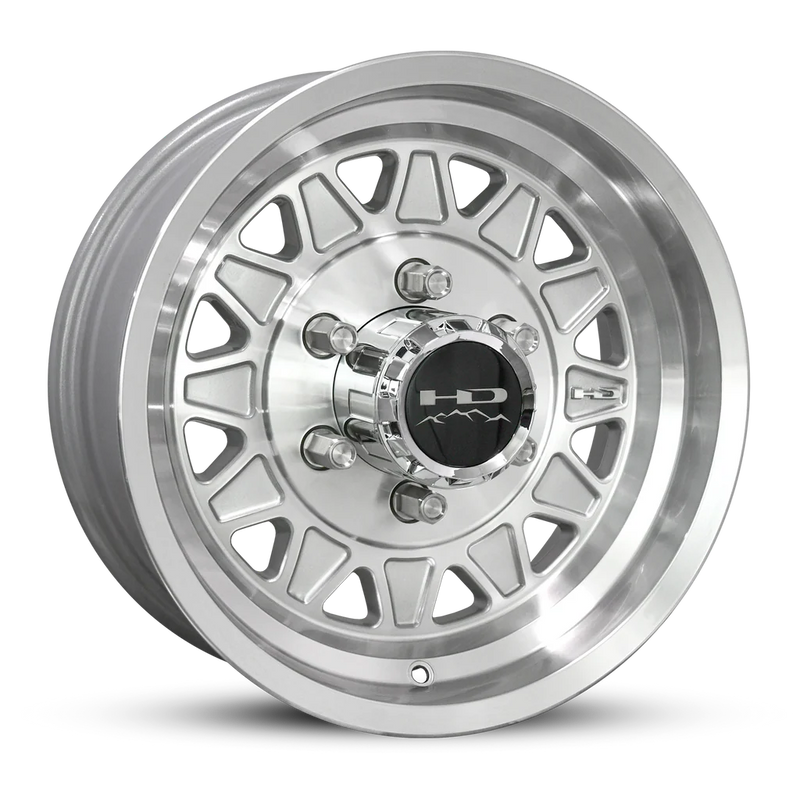 ST205/75R15 8-Ply Trailer Tire on 15" 5-4.5 Gloss Silver Machine Face HDT Cast Wheel