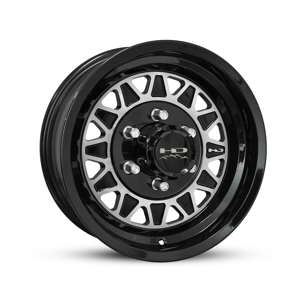 HPD Gloss Black and Machined Face 15x6 Trailer Wheel with 6-lug pattern