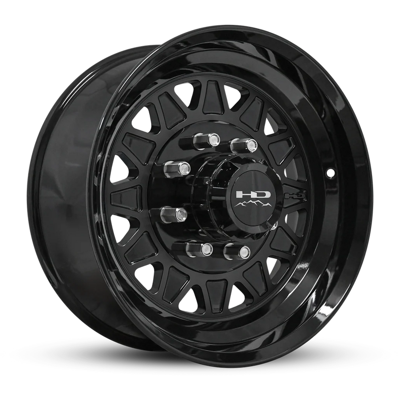 215/75R17.5 16-Ply Trailer Tire on 17.5" 8-6.5 Lug Centric All Gloss Black HDT Forged Wheel