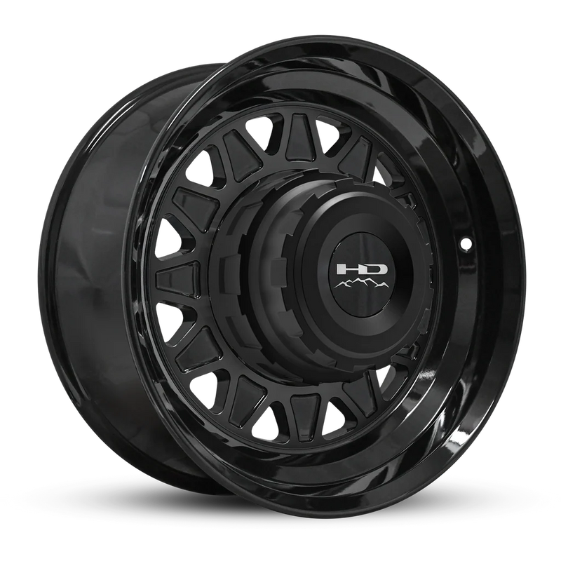 235/75R17.5 18-Ply Trailer Tire on 17.5" 8-6.5 Hub Centric All Gloss Black HDT Forged Wheel