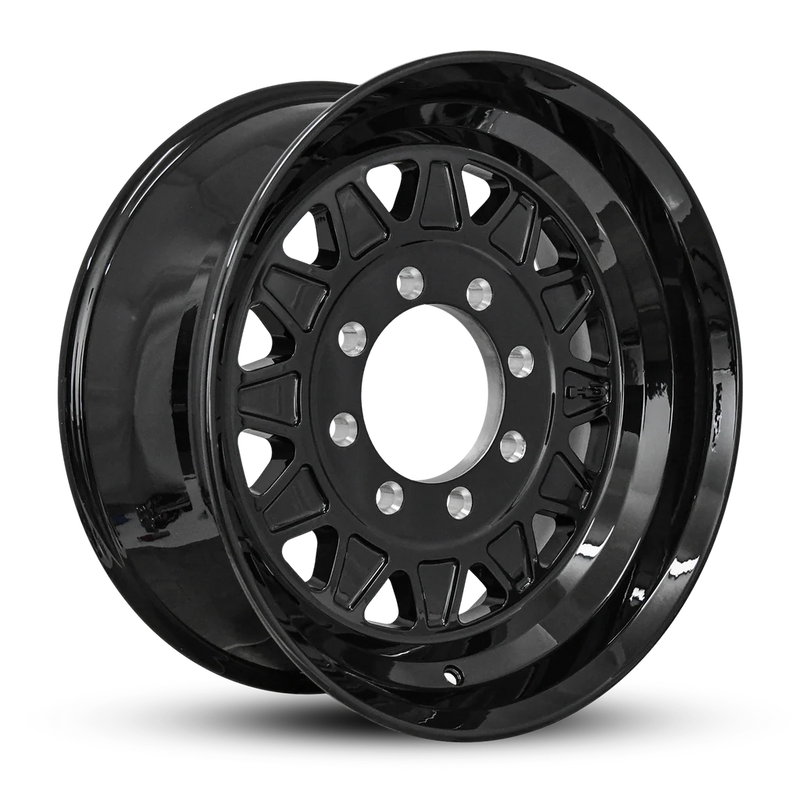 235/75R17.5 18-Ply Trailer Tire on 17.5" 8-6.5 Hub Centric All Gloss Black HDT Forged Wheel