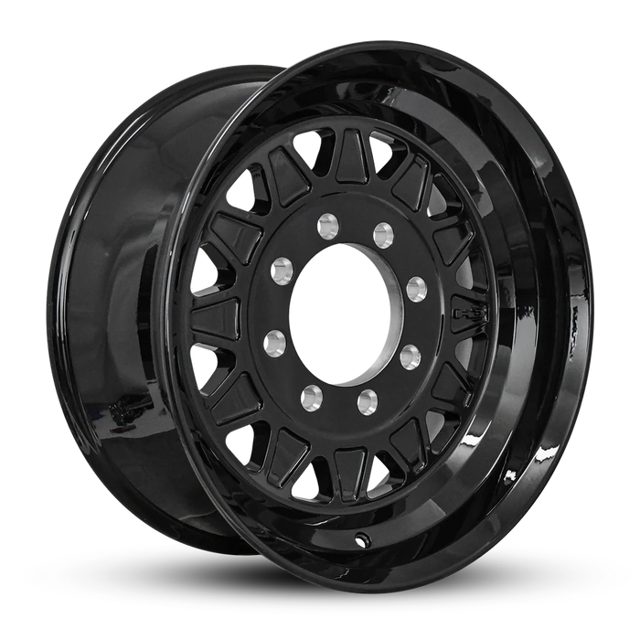 235/75R17.5 18-Ply Trailer Tire on 17.5" 8-6.5 Hub Centric All Gloss Black HDT Forged Wheel