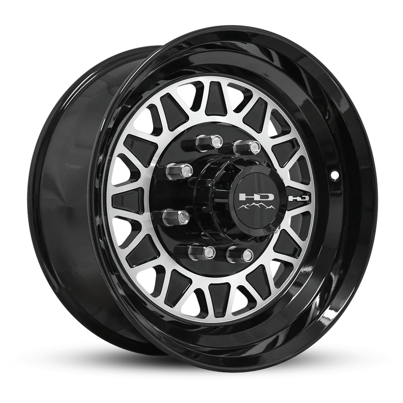 215/75R17.5 16-Ply Trailer Tire on 17.5" 8-6.5 Lug Centric Gloss Black Machined Face HDT Forged Wheel