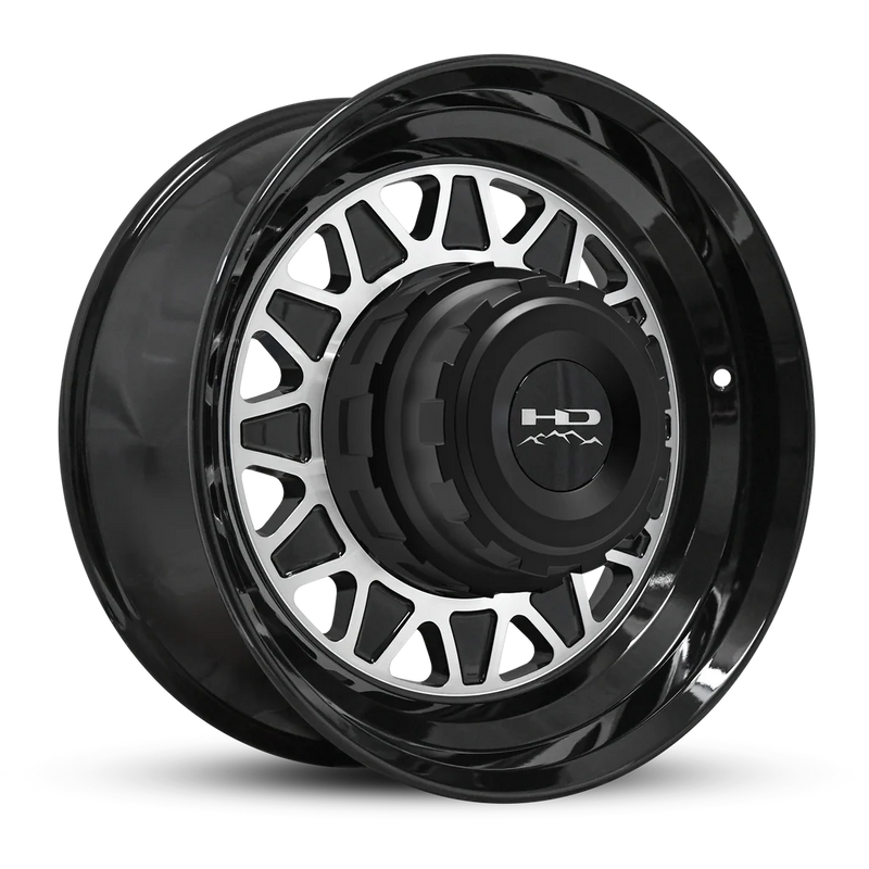 235/75R17.5 18-Ply Trailer Tire on 17.5" 8-6.5 Hub Centric Gloss Black Machined Face HDT Forged Wheel