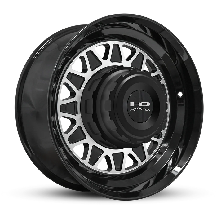 235/75R17.5 18-Ply Trailer Tire on 17.5" 8-6.5 Hub Centric Gloss Black Machined Face HDT Forged Wheel