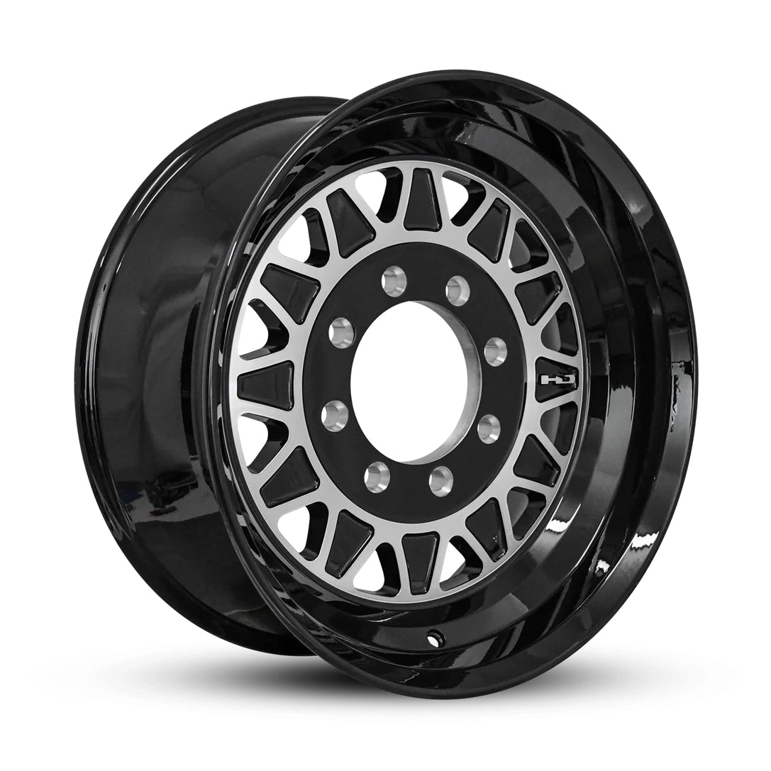 17.5 inch gloss black machined face HDT forged trailer wheel with 8-6.5 bolt pattern