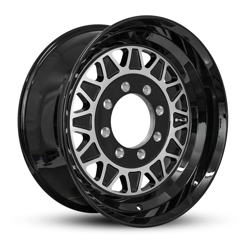 235/75R17.5 18-Ply Trailer Tire on 17.5" 8-6.5 Hub Centric Gloss Black Machined Face HDT Forged Wheel