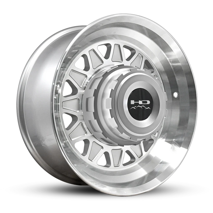215/75R17.5 16-Ply Trailer Tire on 17.5" 8-6.5 Lug Centric Gloss Silver Machined Face HDT Forged Wheel