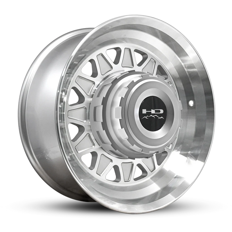 235/75R17.5 18-Ply Trailer Tire on 17.5" 8-6.5 Hub Centric Gloss Silver Machined Face HDT Forged Wheel