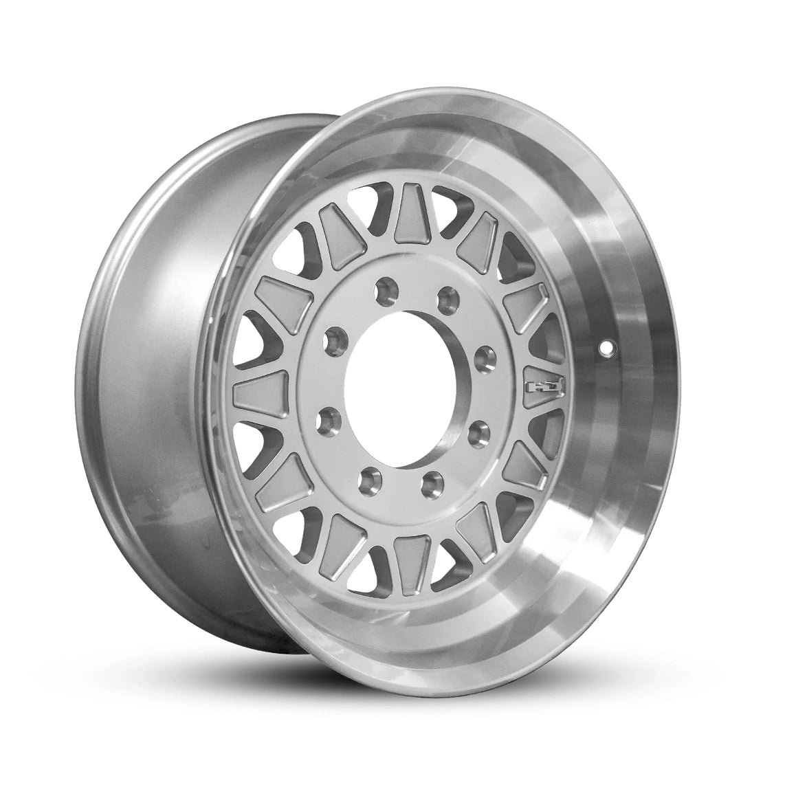235/75R17.5 18-Ply Trailer Tire on 17.5" 8-6.5 Hub Centric Gloss Silver Machined Face HDT Forged Wheel