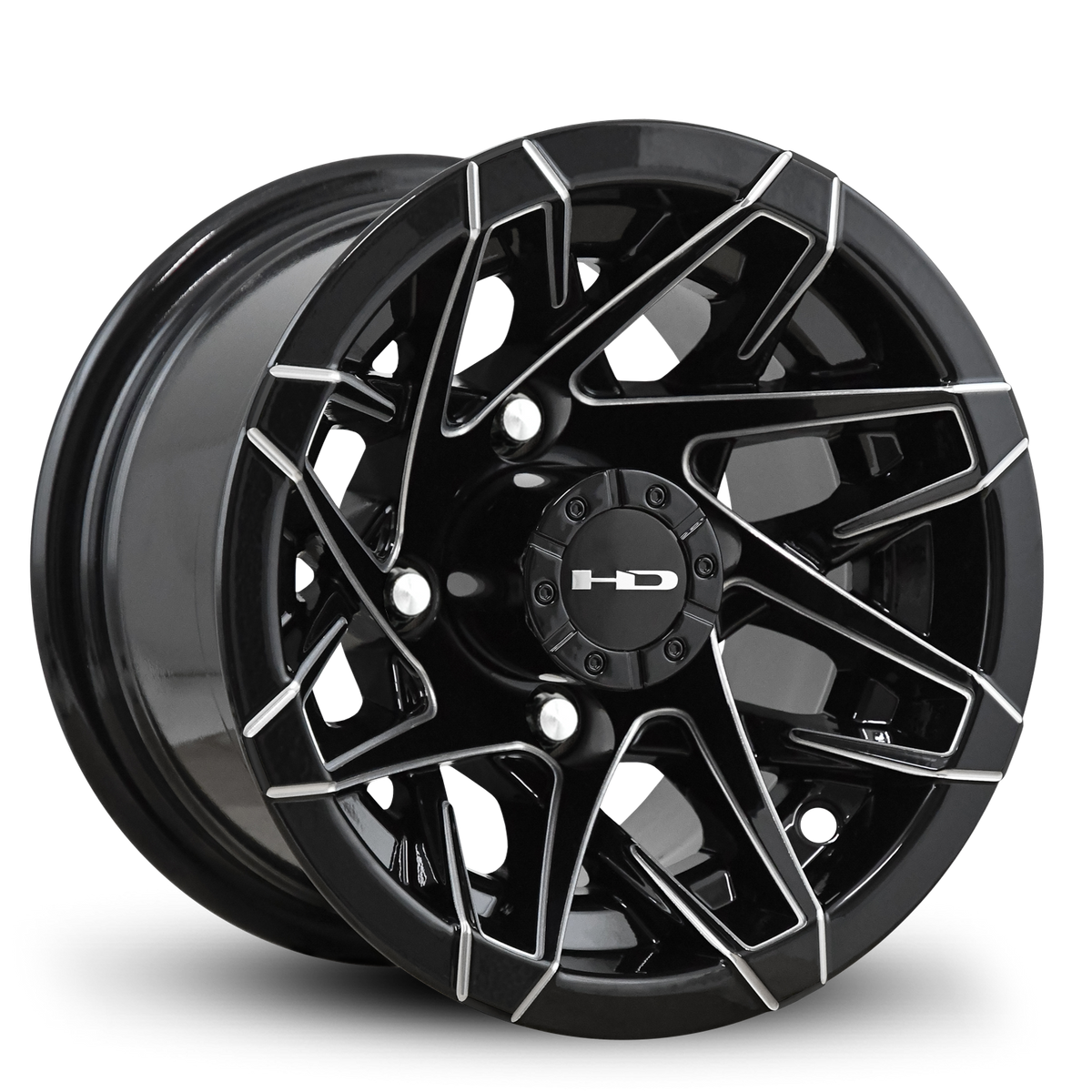 HD Golf Canyon 10x7 Gloss Black/Milled Edge Wheel with Hook-Spoke Mesh Design