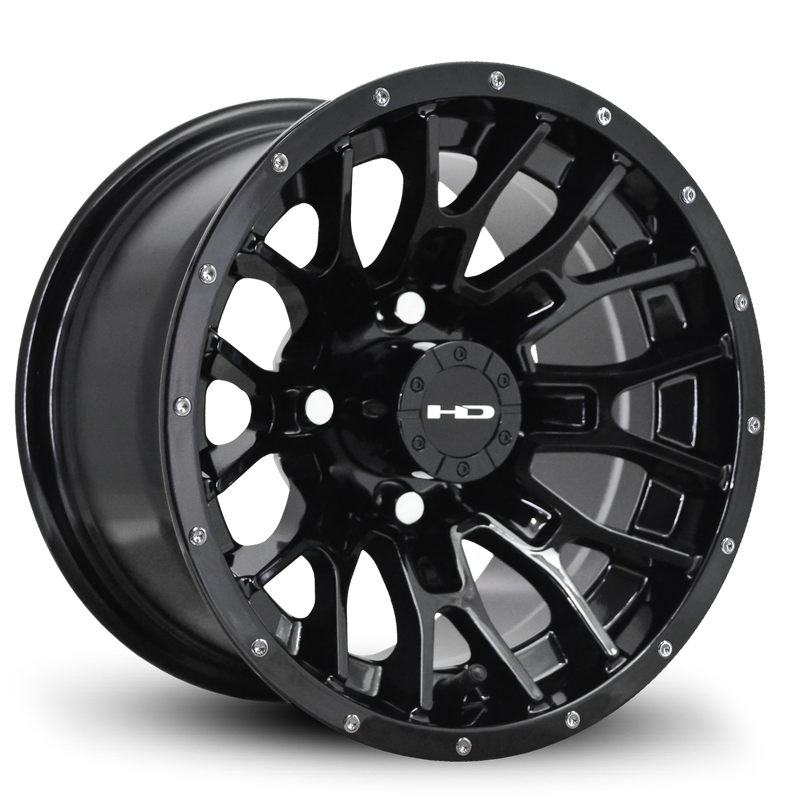HD Golf RTC 12x7 -14 4x101.6mm 68.2mm Gloss Black w/Black Rivet