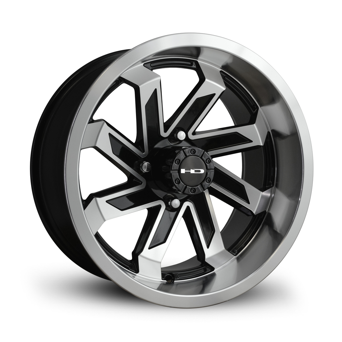 HD Golf Saw 14x7 golf cart wheel with gloss black and machined finish