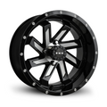 HD Golf Saw 12x7 golf cart wheel with glossy black finish, milled face, and aggressive multi-spoke design