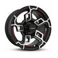 HD Golf Switch 14-inch golf cart wheel in gloss black with machined silver spokes and redline accents