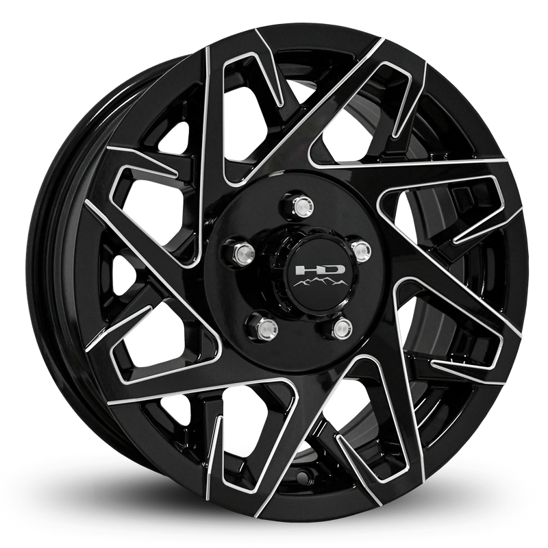 15x6 5x4.5 HPD Canyon Gloss Black/Milled Edge Trailer Wheel