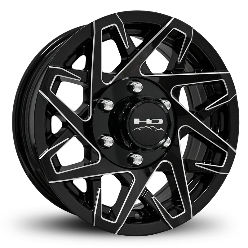 16x6 6x5.5 HPD Canyon Gloss Black/Milled Edge Trailer Wheel