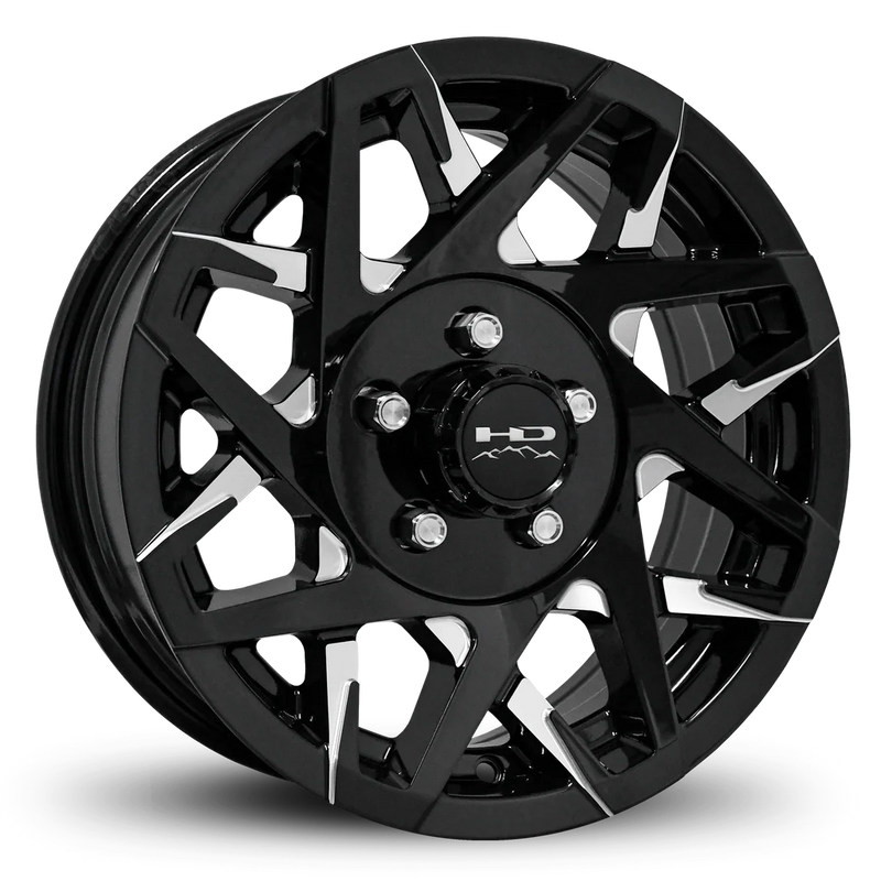 15x6 5-4.5 Gloss Black Milled Face Canyon Trailer Wheel