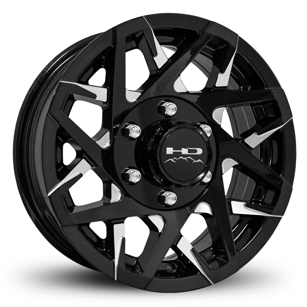 HPD Canyon 16x6 Gloss Black trailer wheel with milled face and six-spoke design