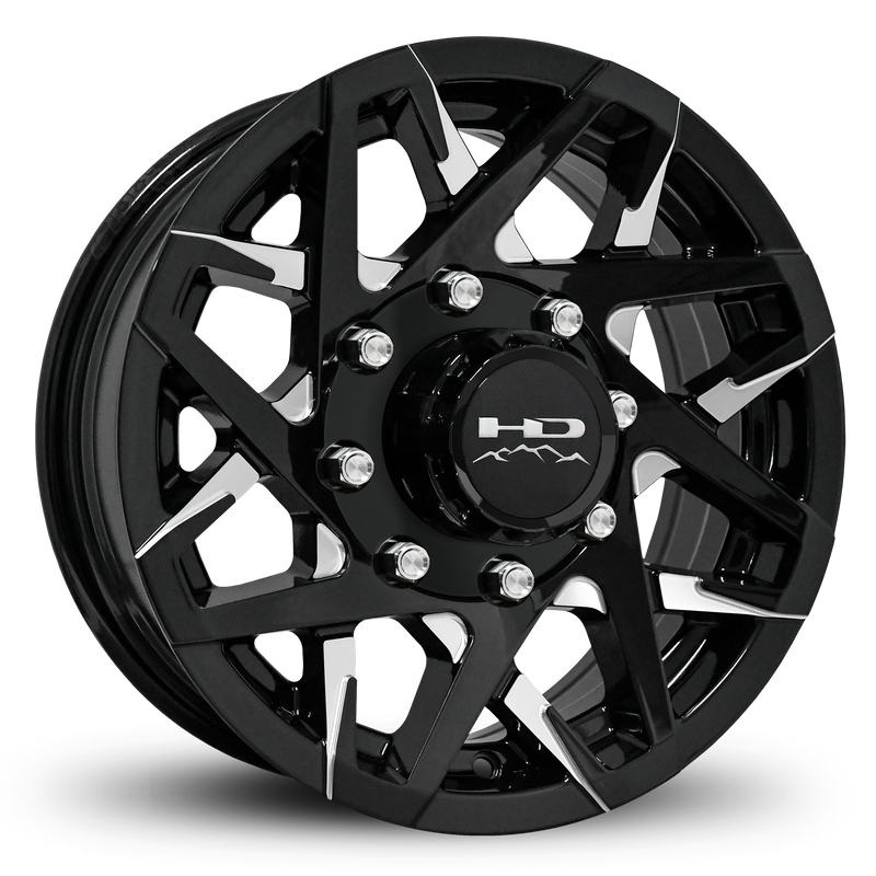 16x6 8x6.5 HPD Canyon Gloss Black/Milled Face Trailer Wheel