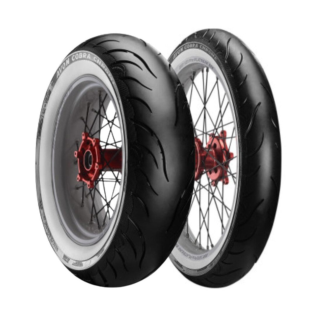 Harley Heritage Softail (Pre-2004) Whitewall Tire Set | Avon Cobra Chrome White Sidewall MT90B16 Front & Rear
