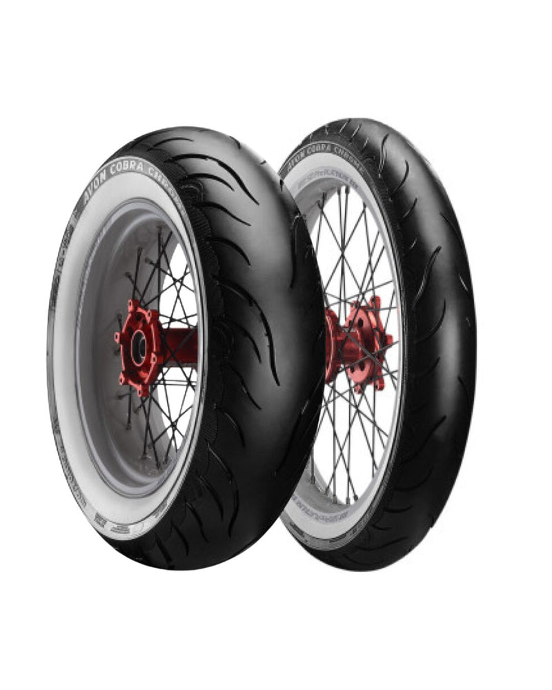 Harley Heritage Softail (Pre-2004) Whitewall Tire Set | Avon Cobra Chrome White Sidewall MT90B16 Front & Rear