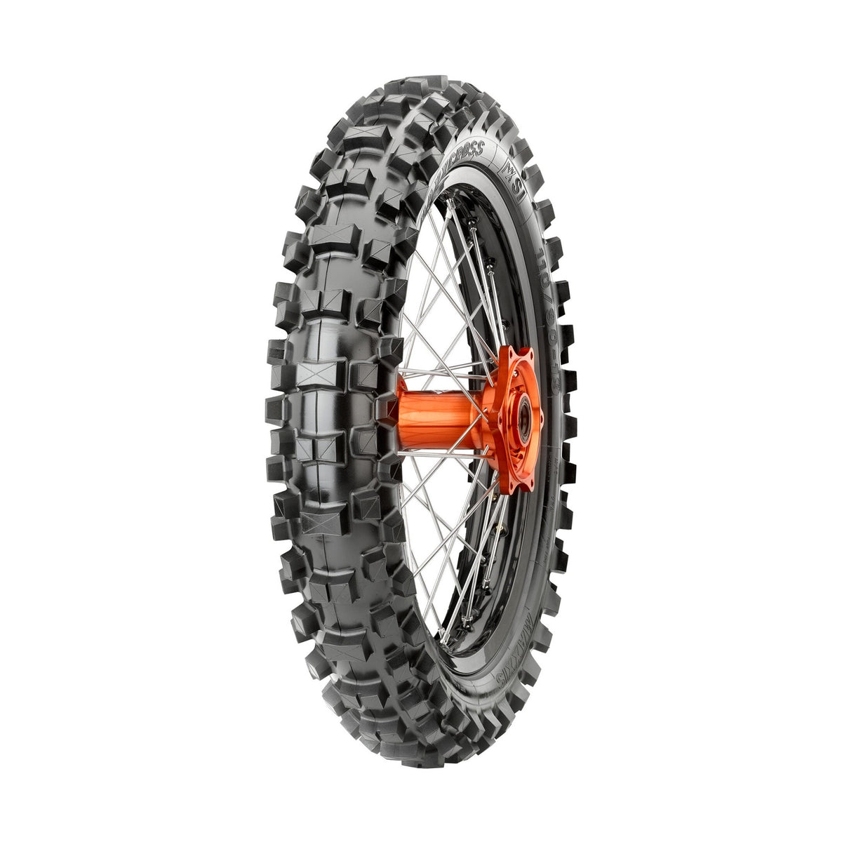 Close-up of aggressive block tread knobs on Maxxis Maxxcross MX-SI rear tire