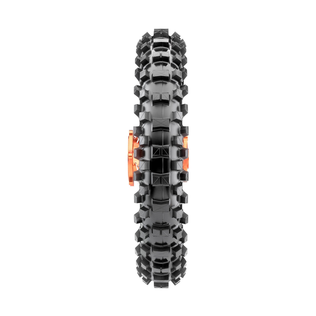 Frontal view of deep grooves and raised lugs on Maxxis Maxxcross MX-SI tire
