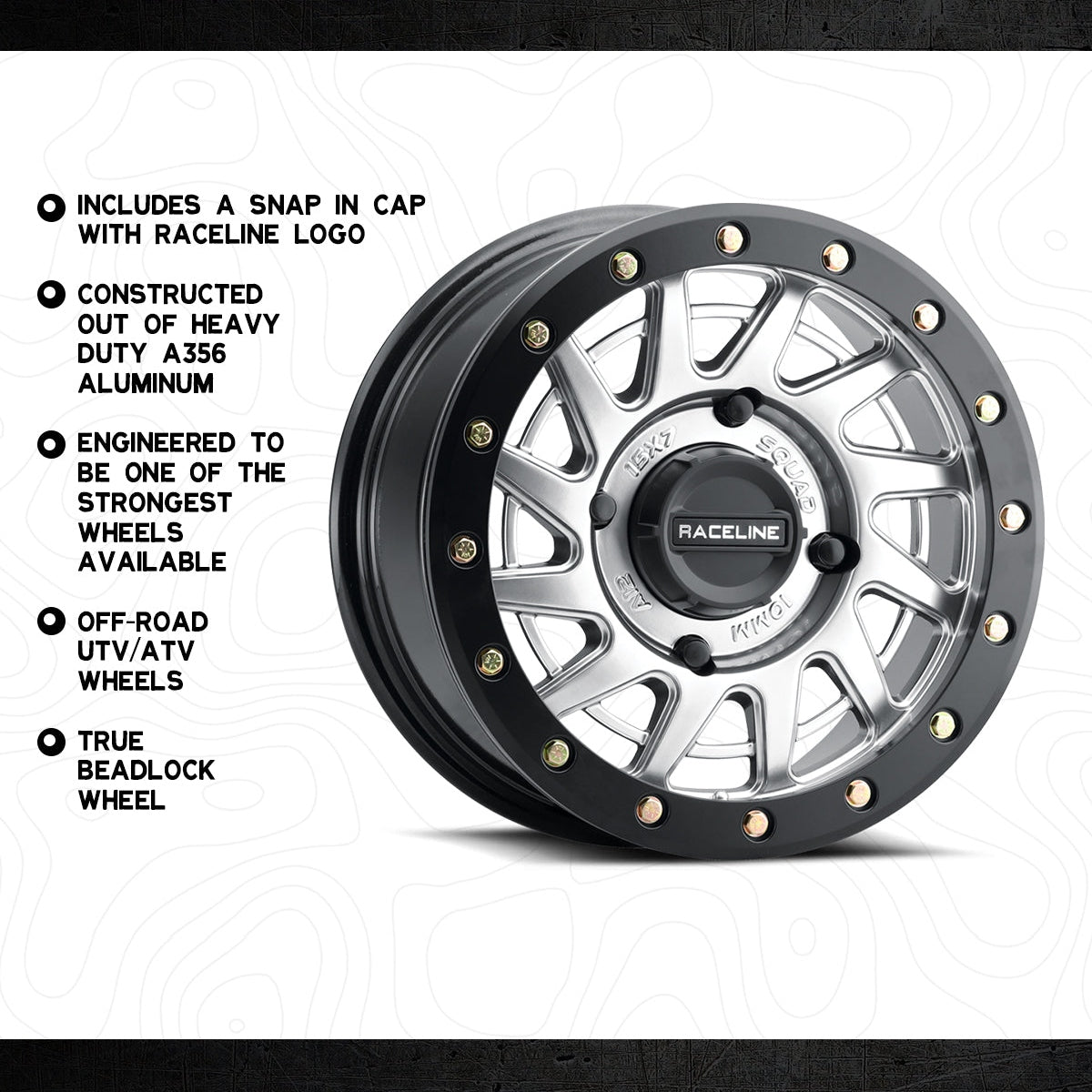 Raceline Squad Satin Black w/ Gunmetal Ring Wheel 15x7 4x156 +38mm ATV/UTV