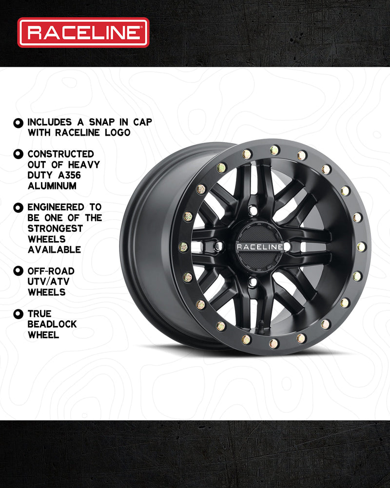 15x10 4x137 (5+5) Raceline BL Ryno Black w/ Black Ring