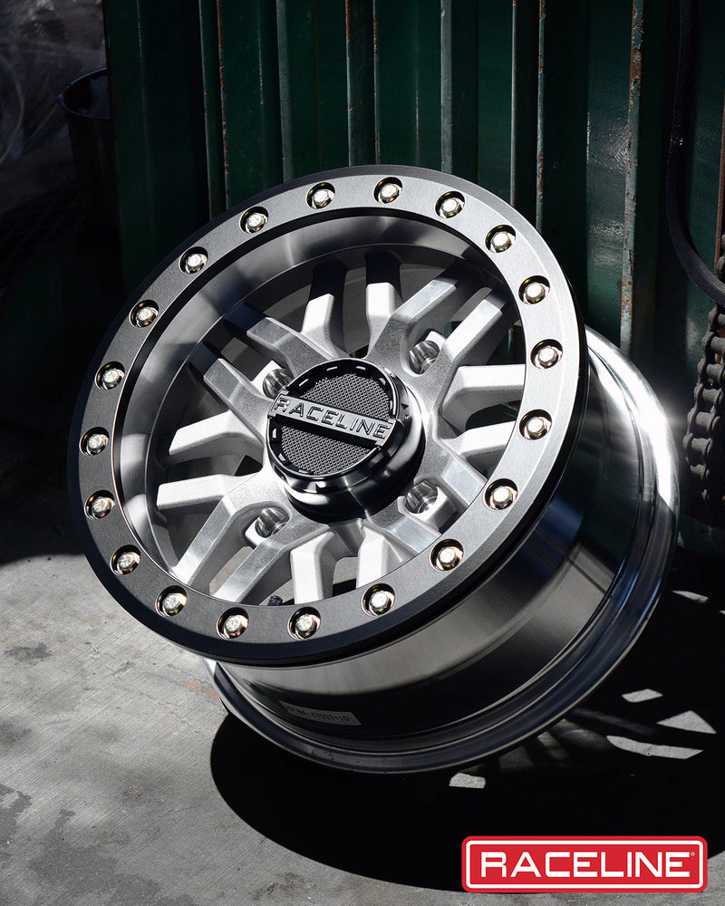 15x10 4x137 0mm Raceline BL Ryno Black Machined w/ Black Ring