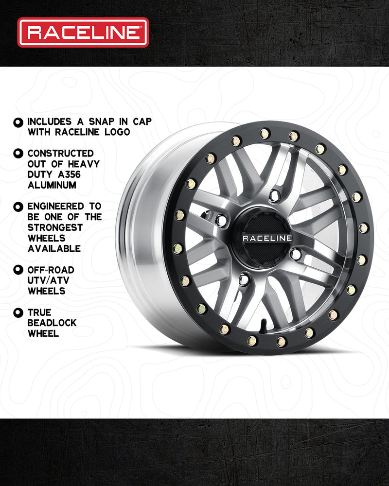 15x10 4x137 0mm Raceline BL Ryno Black Machined w/ Black Ring