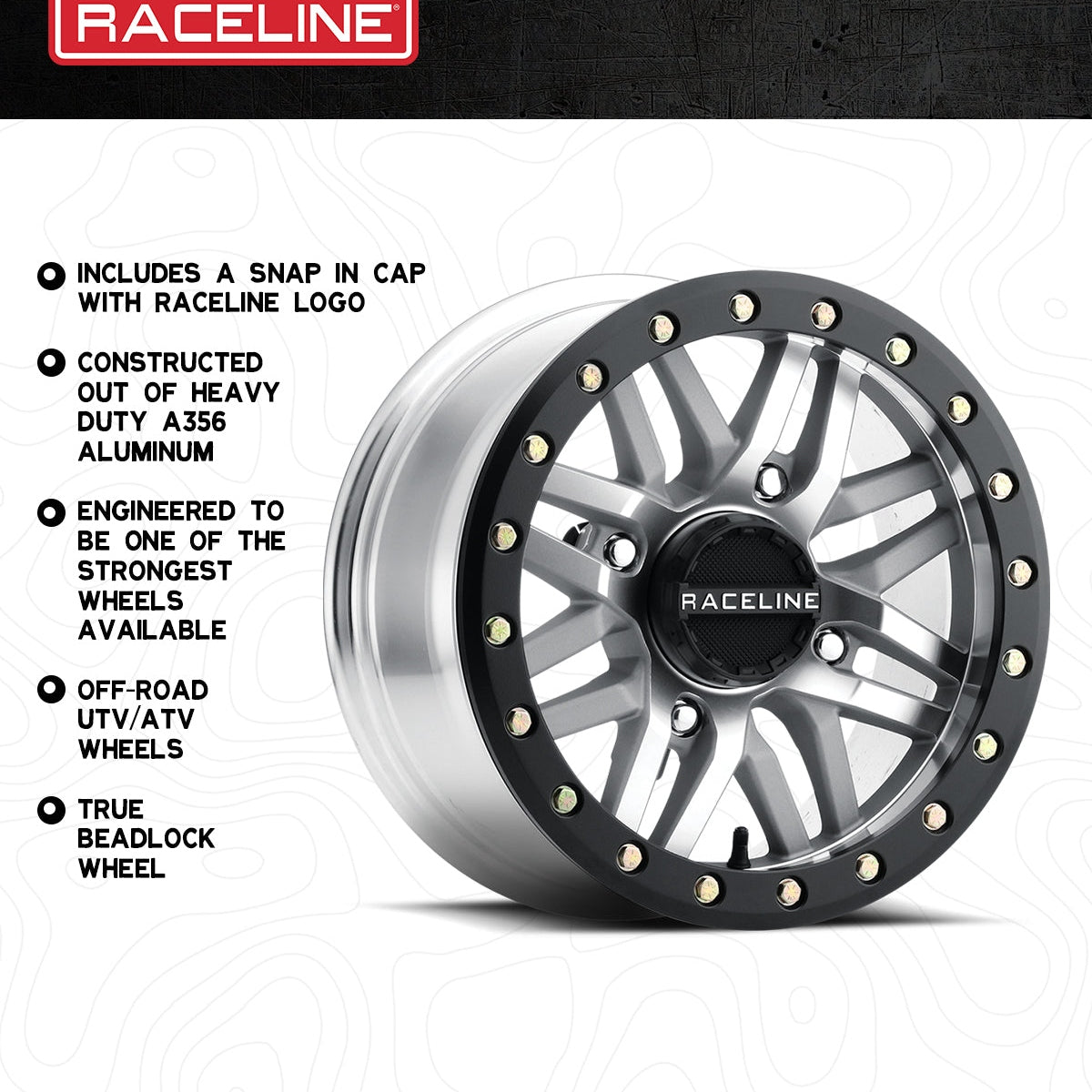 Raceline Ryno Beadlock 15x10 4x156 Black Machined w/ Black Ring