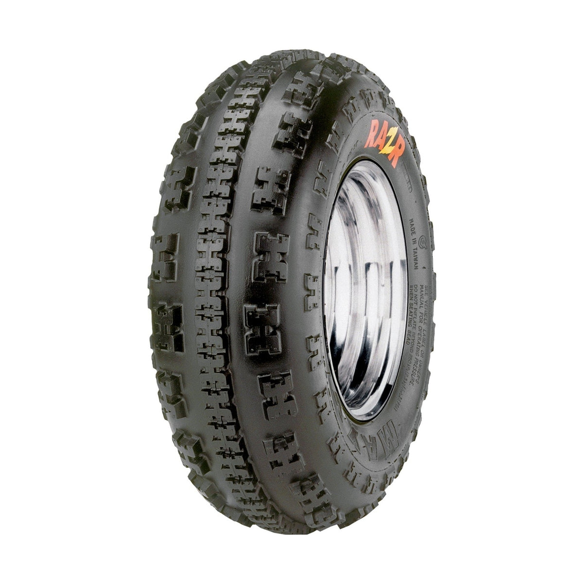 Maxxis M931 Razr 21x7-10 ATV tire with aggressive blocky tread and orange RAZR sidewall logo