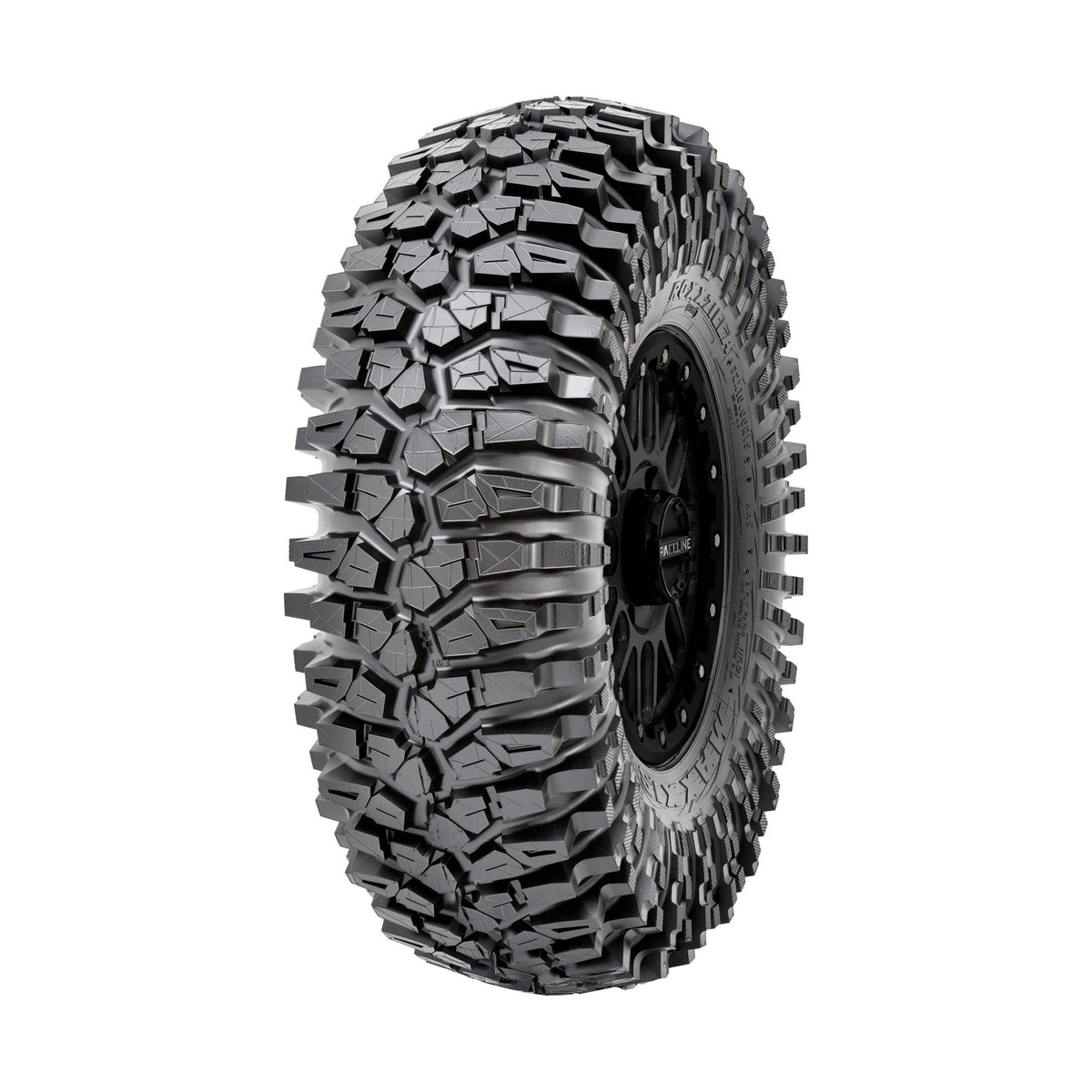 32-inch Maxxis RoxxZilla rock crawling tire mounted on black beadlock wheel