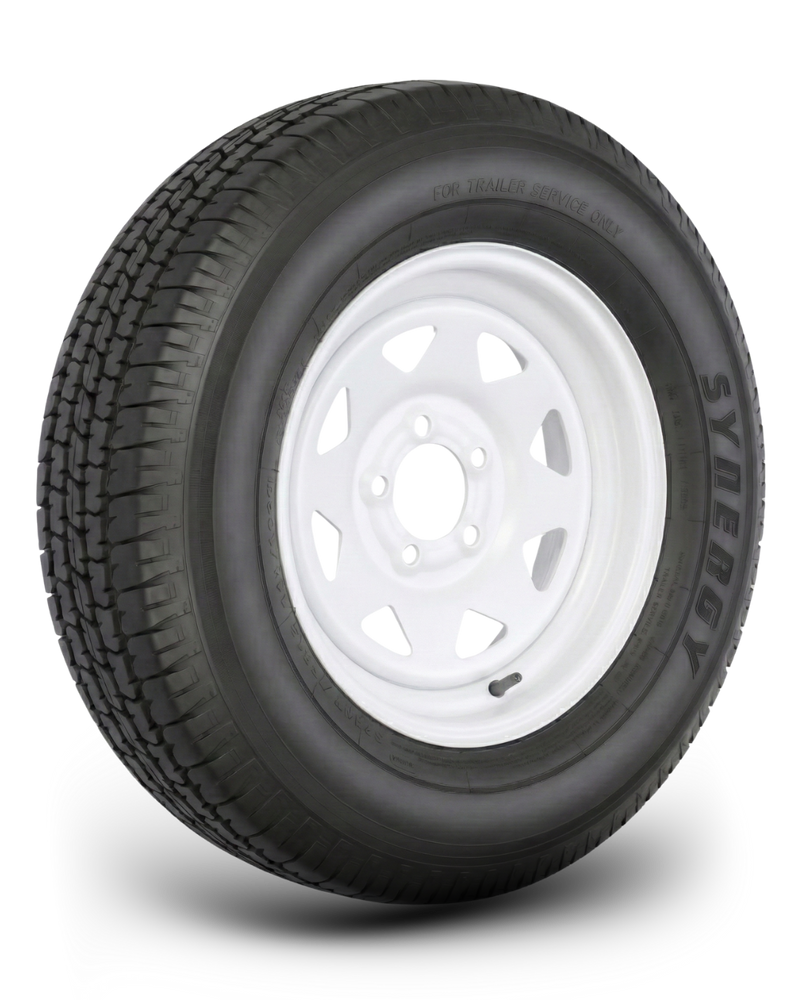 ST205/75R14 8-Ply Trailer Tire on 14" 5-4.5 White Spoke Wheel